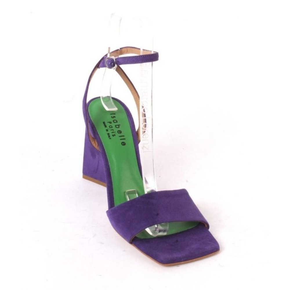 Isabelle 282 Purple Suede Elongated Square Open-Toe Heels Shoes Sandals